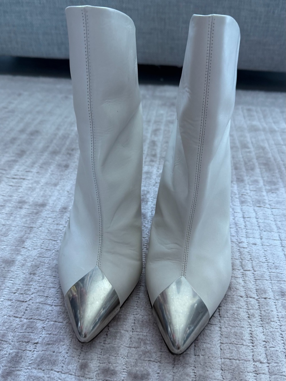 Isabel Marant White Ankle Boots with Silver Cap Toe